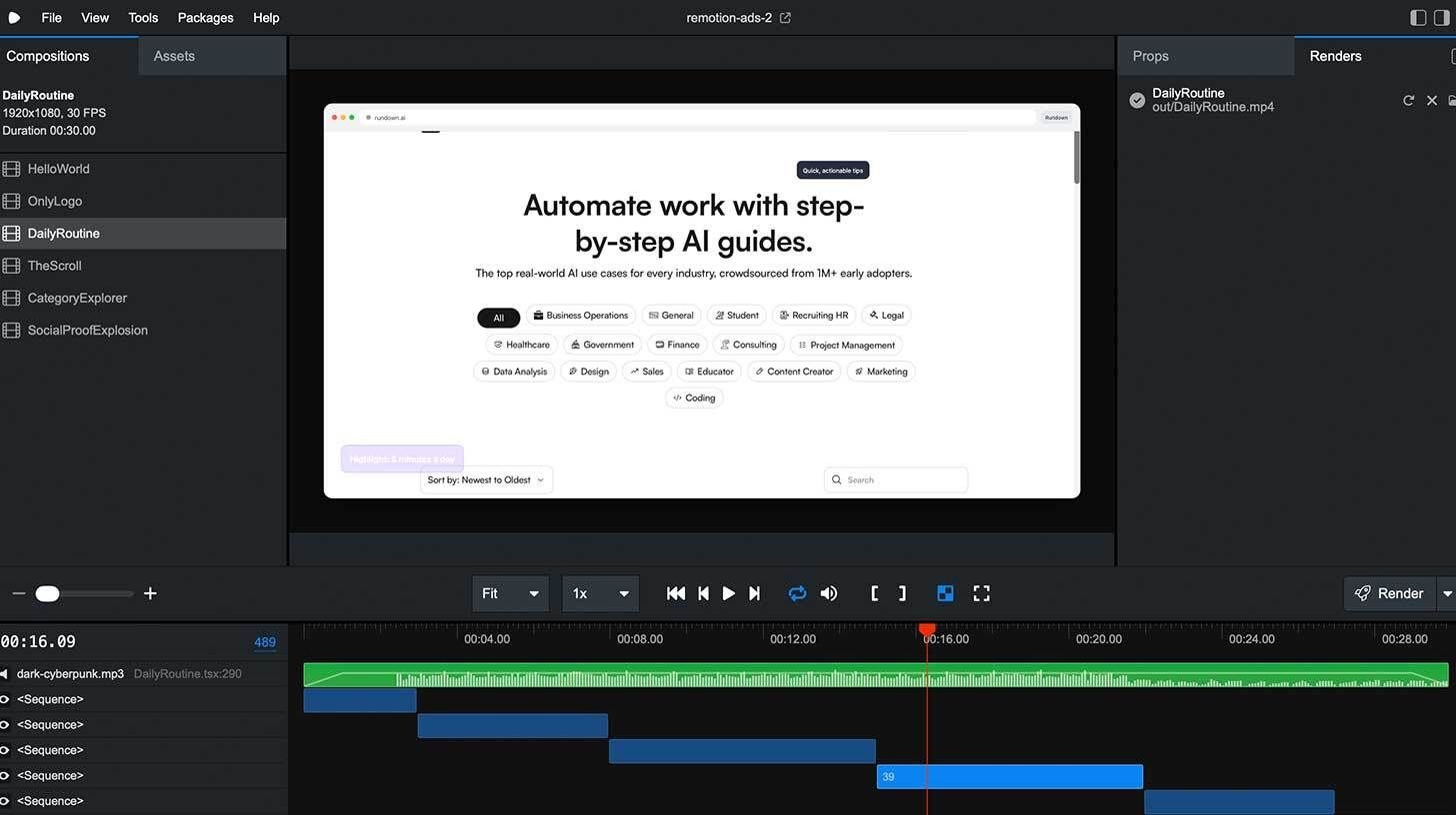 Use Remotion to quickly create advertisements and promotional videos